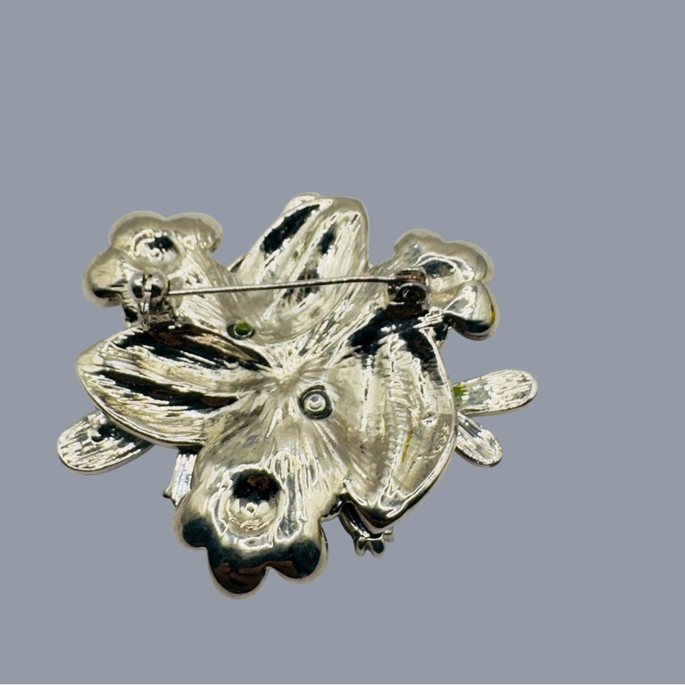 Vintage Multicolor Dragonfly Flowers Brooch Pin - 1980s - Picture 7 of 10